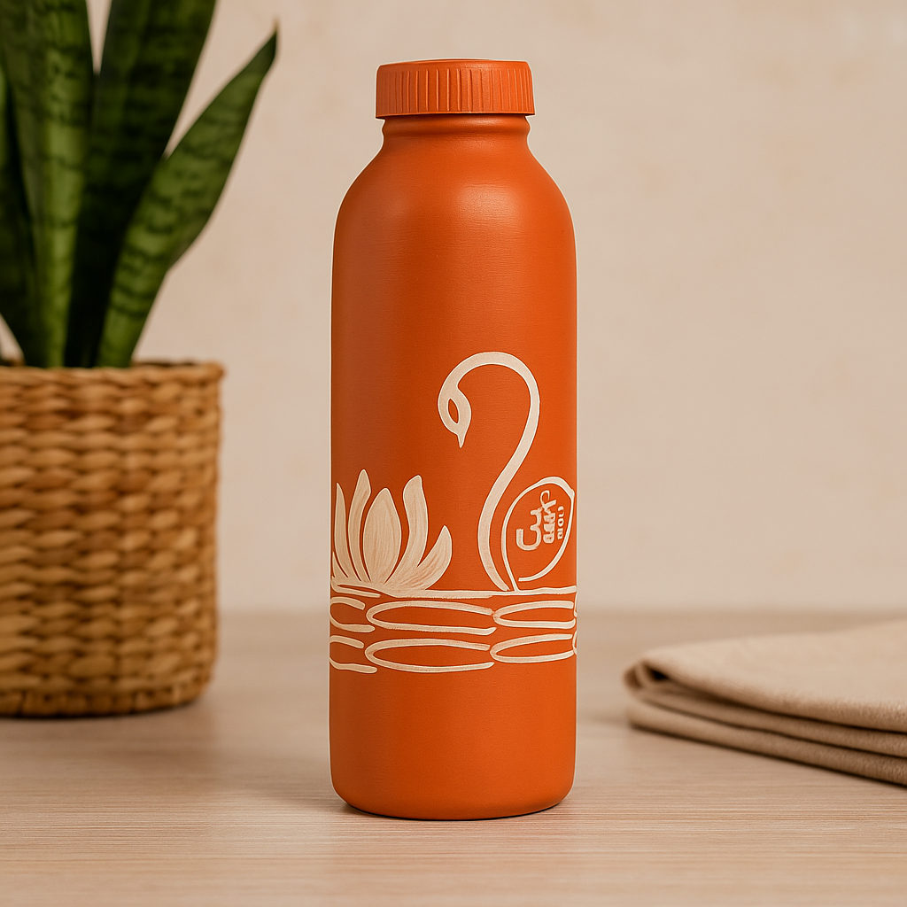Mittikala Clay Water Bottle,Natural Self Cooling Water Bottle 650 ml,Alkaline Water from Pure Clay